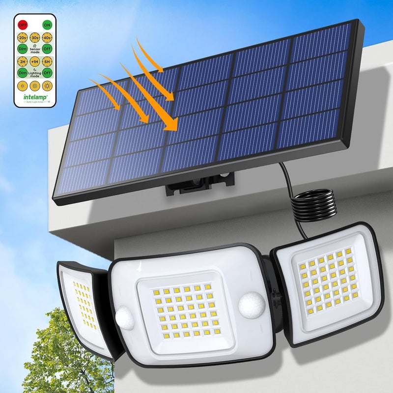 intelamp Solar Flood Lights Outdoor Waterproof, 6000mAh 1200LM Solar Powered Dual Motion Sensor LED Lighting Dusk to Dawn Security Floodlight Exterior with Remote 9.8ft Cable for Outside Garden House - Image 1